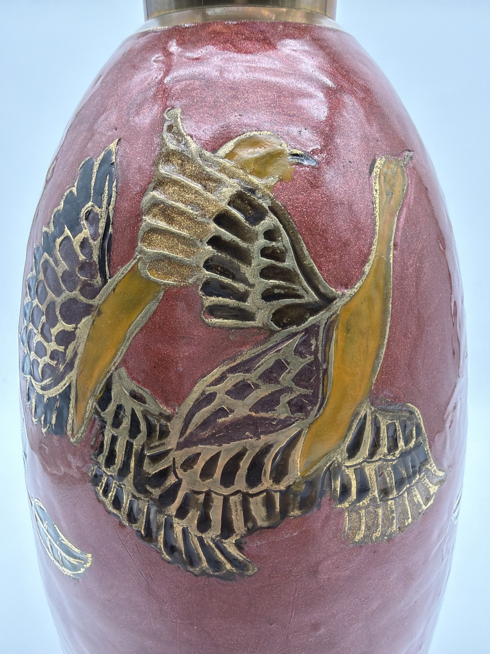 Vintage Brass Enamel Animal Vase