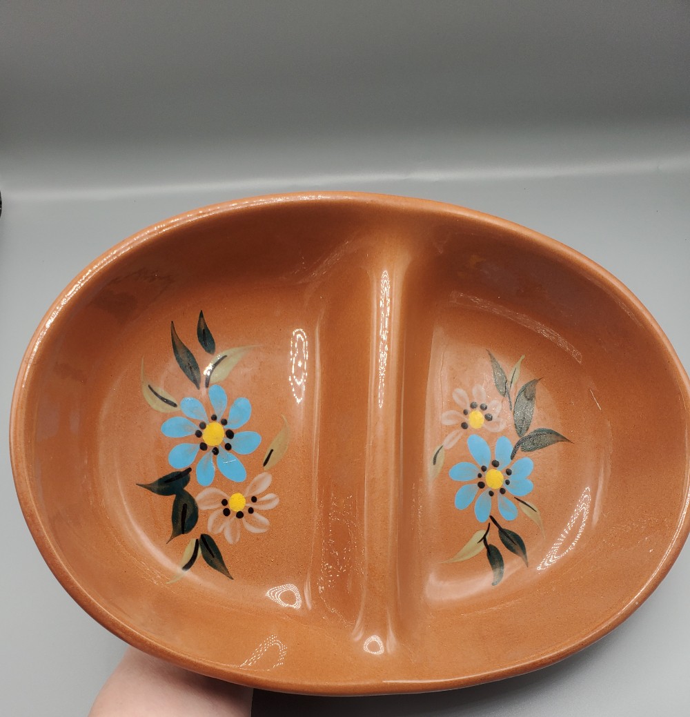 Stangl Handpainted Red Stonewear Morning Blue Serving Bowl