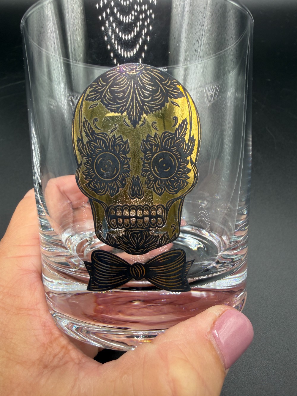 Krosno Poland Gold Sugar Skull Whiskey Glass – Day of the Dead Lowball Tumbler set of 2