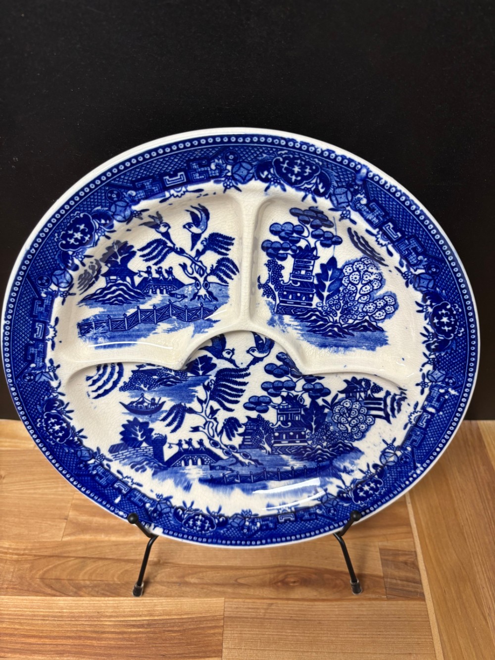Blue Willow Divided Grill Plate Moriyama Japan 10 Inch