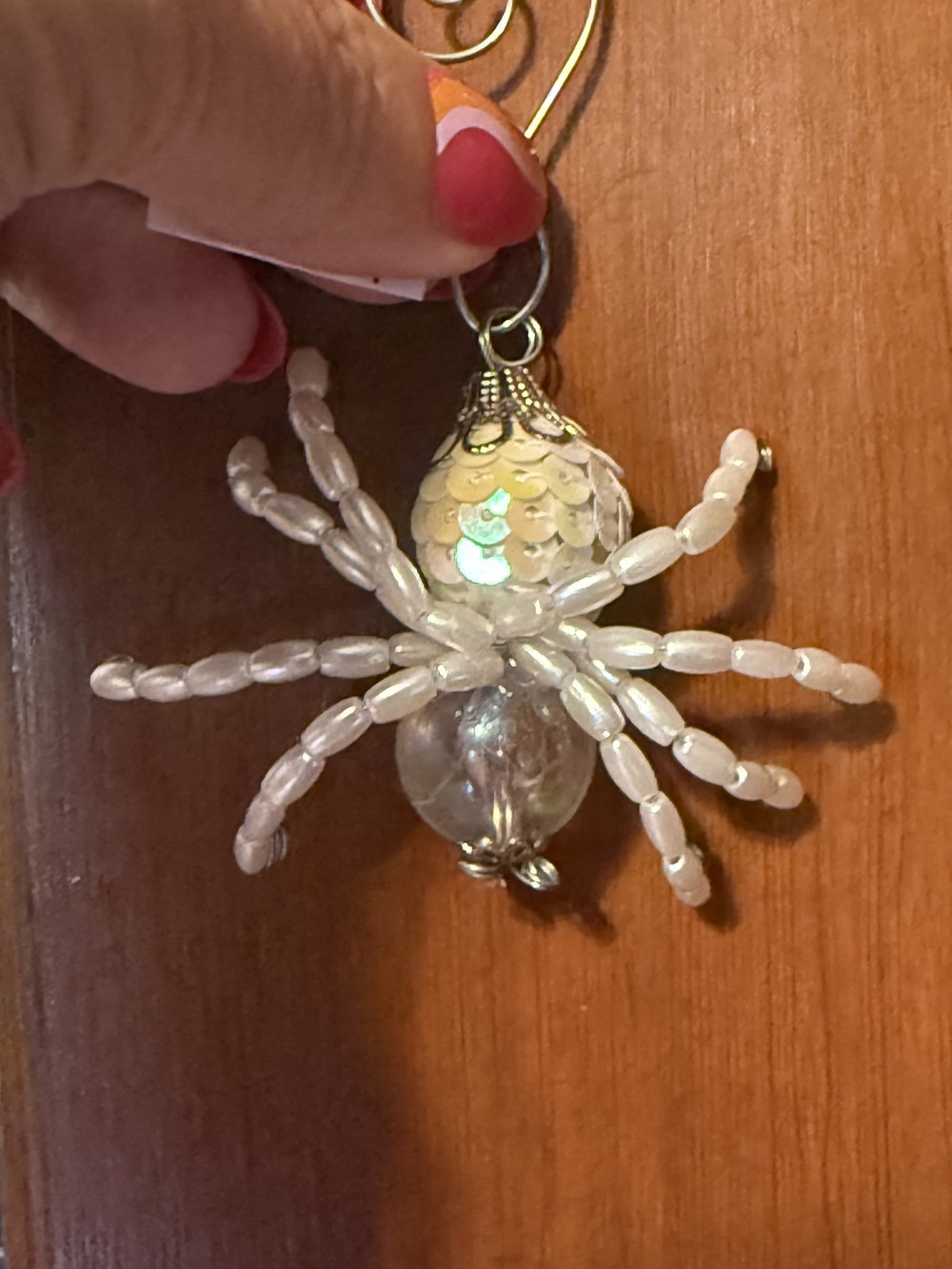 Ornament - Spider Sequin Clear Pearl