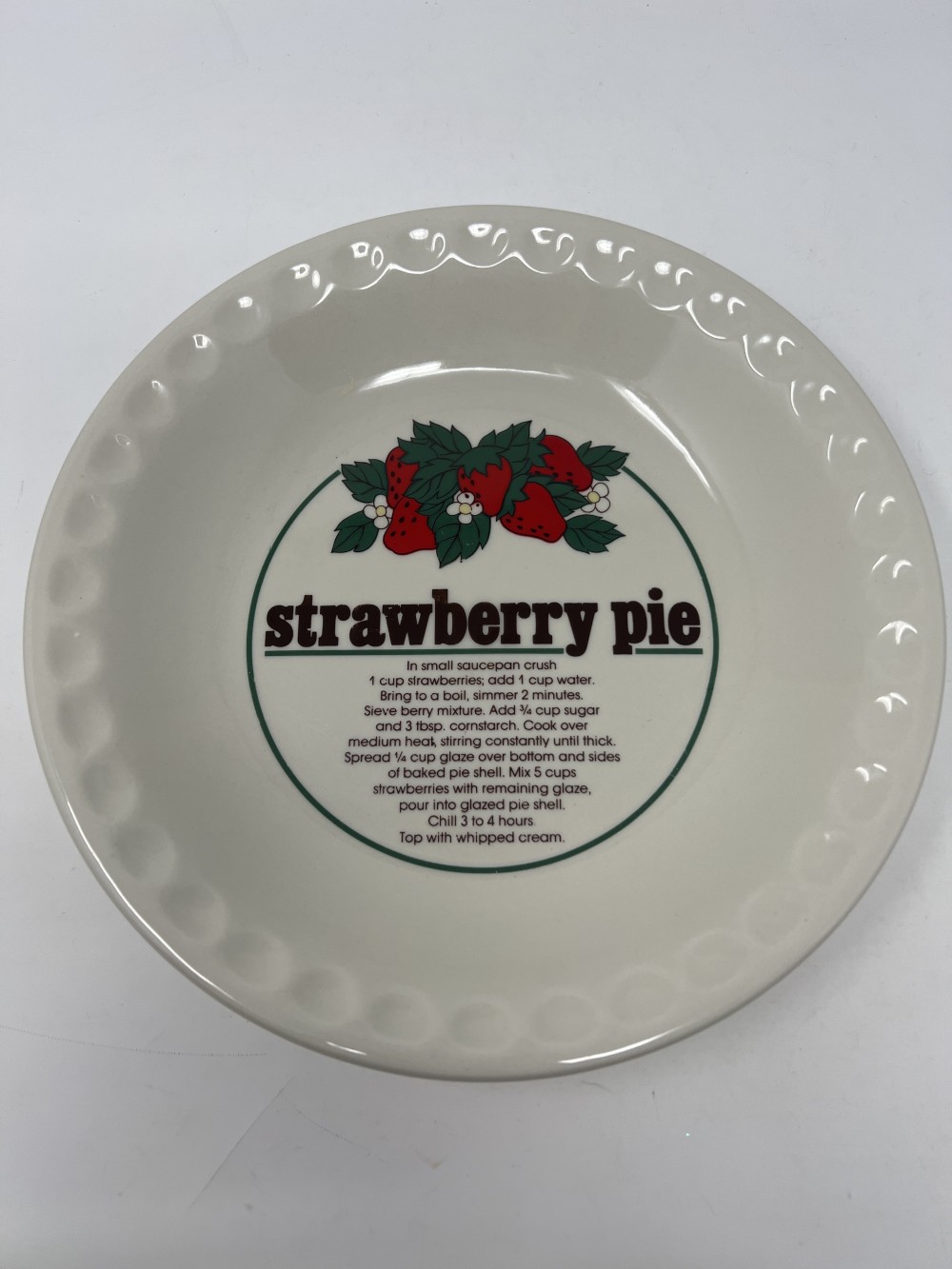 Vintage 10” Strawberry Pie Recipe Plate 1980s