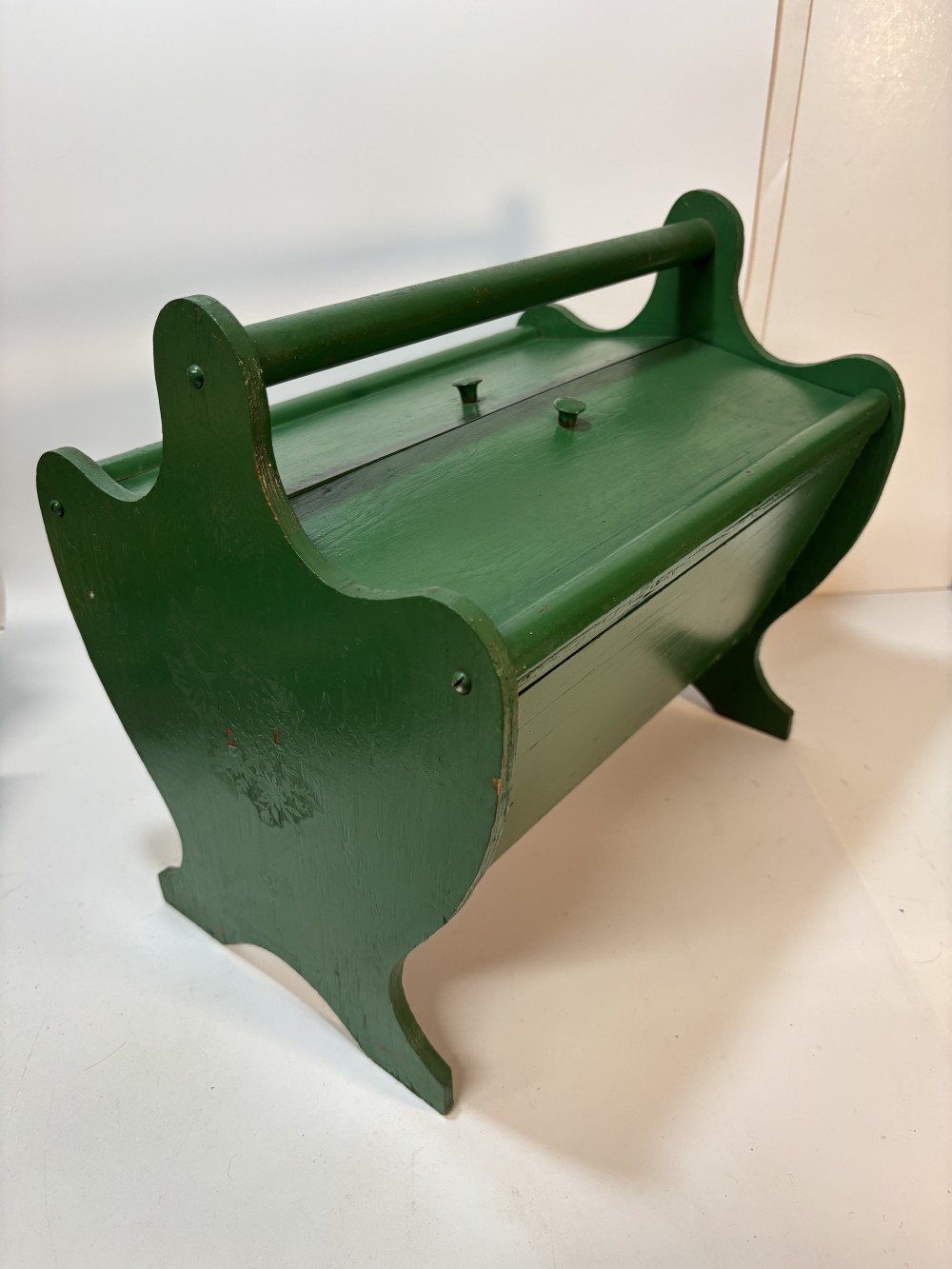 Vintage Wooden Sewing Box Caddy Double Lid