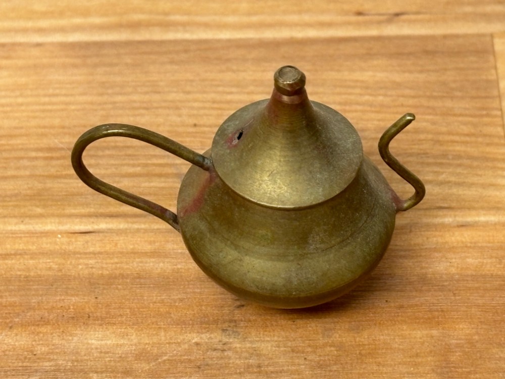 Miniature Vintage Brass Coffee Pot Teapot with Fixed Lid Made in India Dollhouse Decor