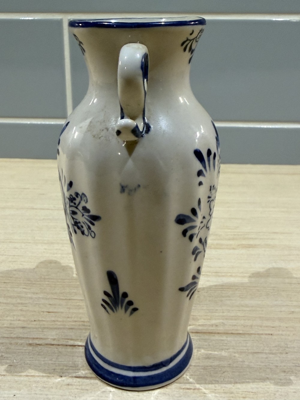 VTG Blue-and-White Delft-Style Two-Handled Vase, 6”