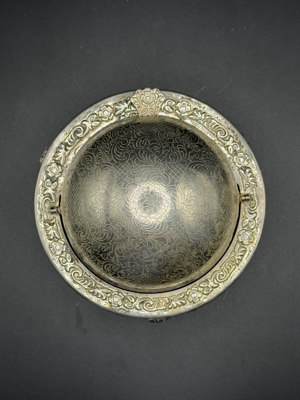 Vintage English Silver-Plated Roll-Top Trinket Dish - Ornate Footed Vanity Catchall