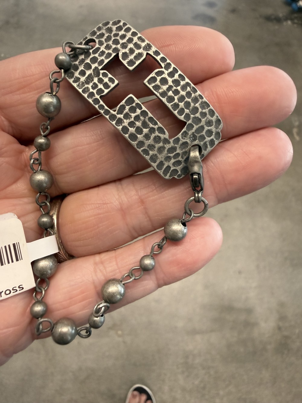 Bracelet Cross Cut Out Pewter Beaded