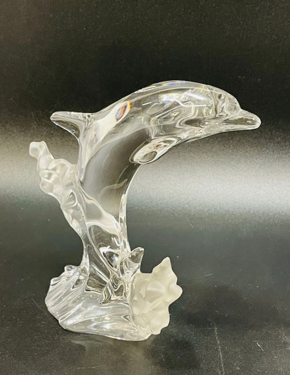 Dolphin Lenox Lead Crystal Leaping Dolphin Figurine Frosted Wave Sculpture 7.5