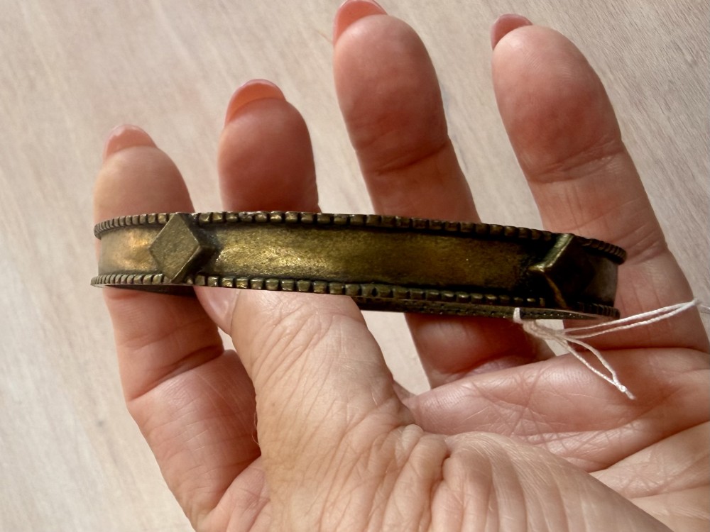 Bangle Style Bracelet - Bronze with Diamond Shapes and Dots
