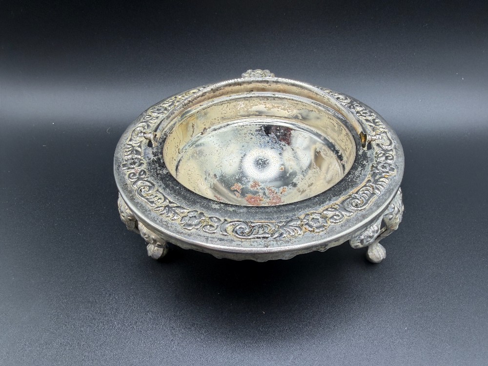 Vintage English Silver-Plated Roll-Top Trinket Dish - Ornate Footed Vanity Catchall