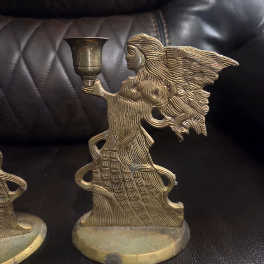 VTG Pair of Brass Angel Candlesticks