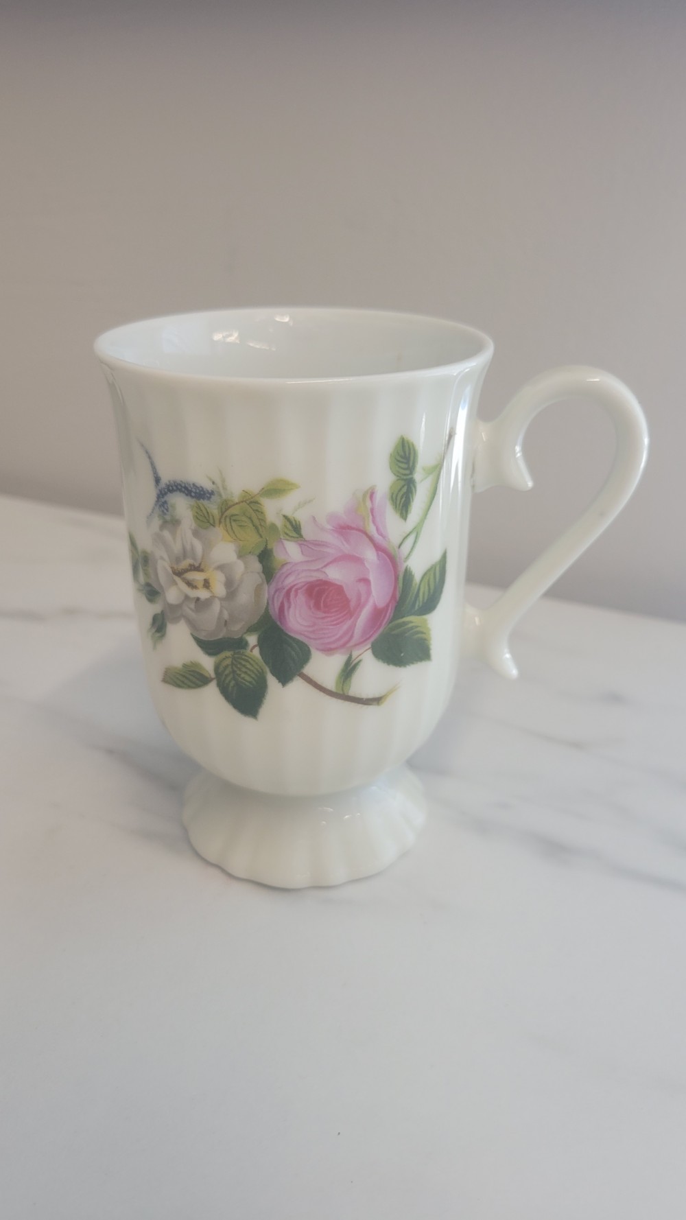 Vintage Porcelain Floral Pedestal Mug