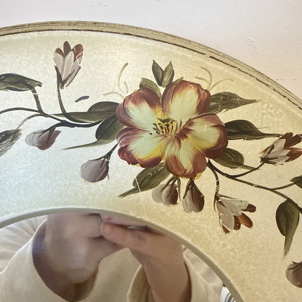 Hand-Painted Floral Round Wall Mirror