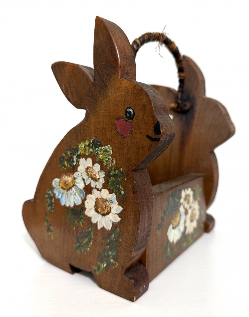 Hand painted wooden bunny basket