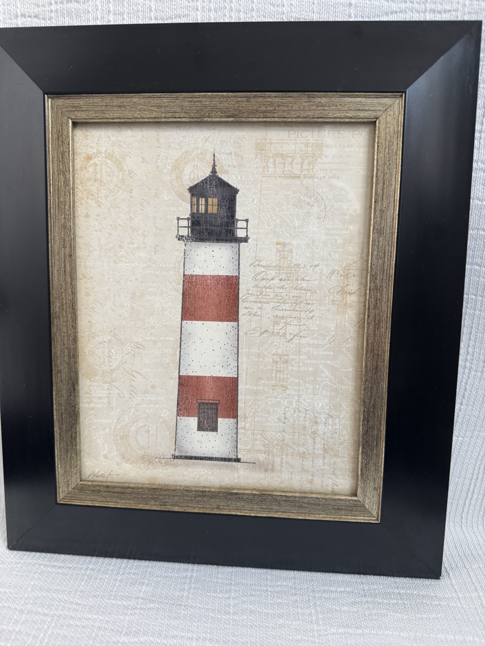 RED LIGHTHOUSE PRINT, BLK./GOLD FRAME