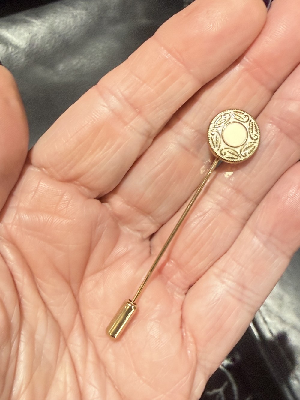 Hat Pin / Scarf Pin - Vintage Enamel Cream and Gold Button, Lapel Pin, Hat Pins,