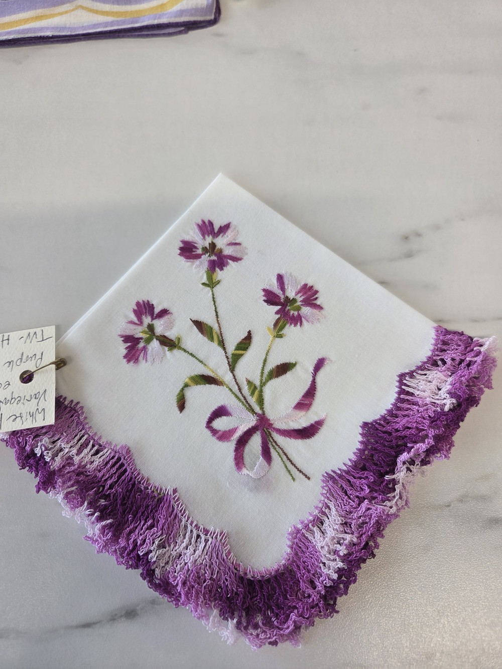 HK-767 purple variegated ruffle hankie