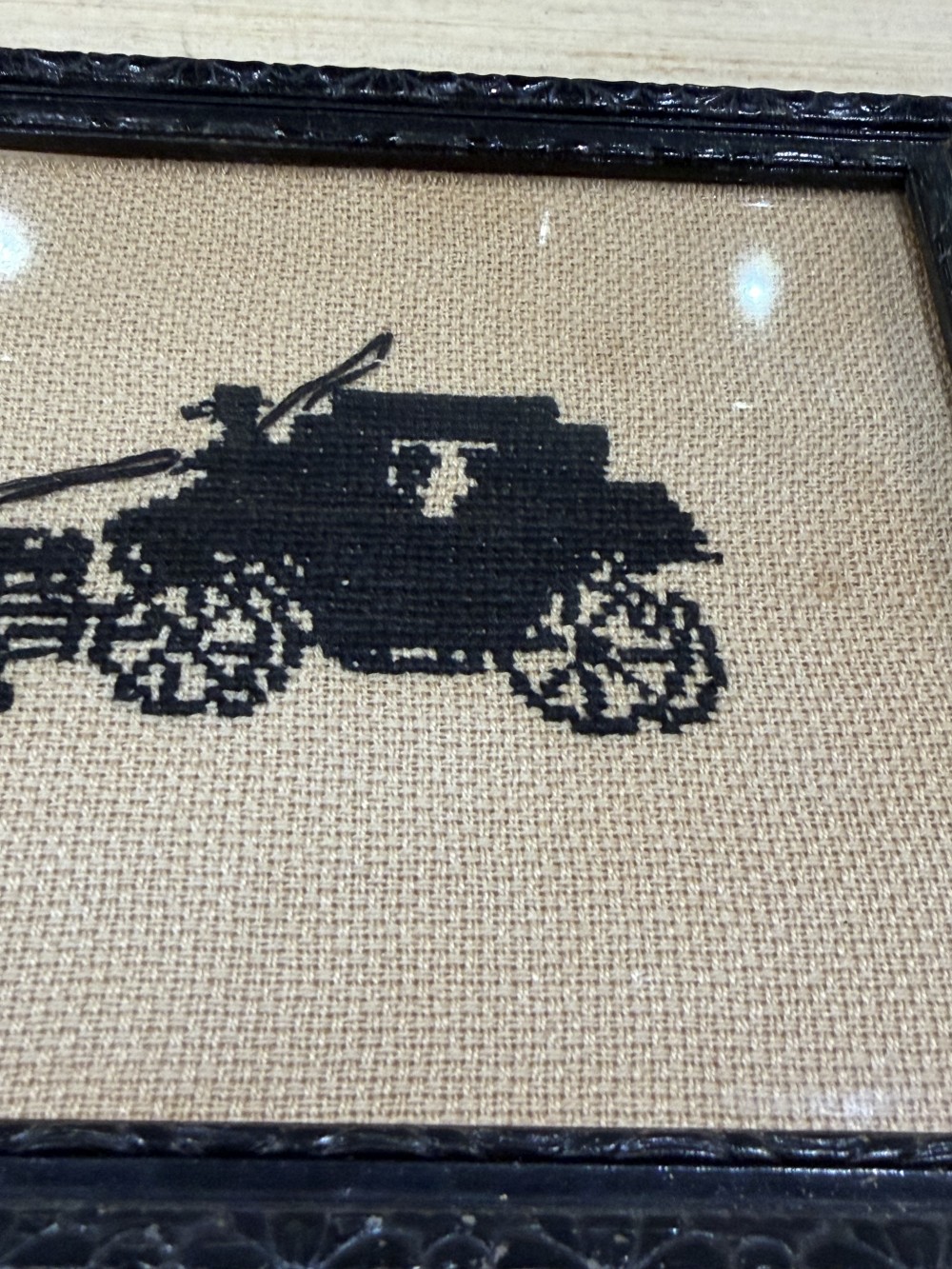 VTG Framed Stitched Horse-Drawn Carriage Scene