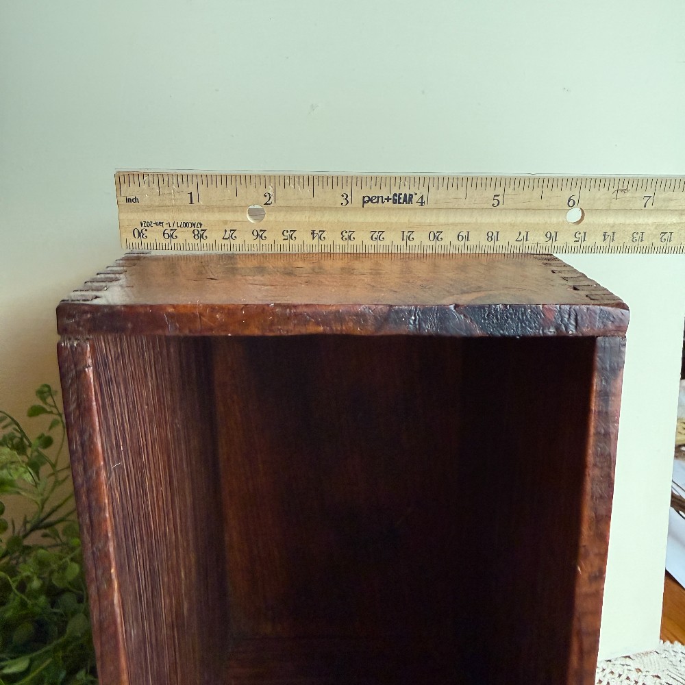 Antique Wood Dovetailed Drawer with Brass Pull