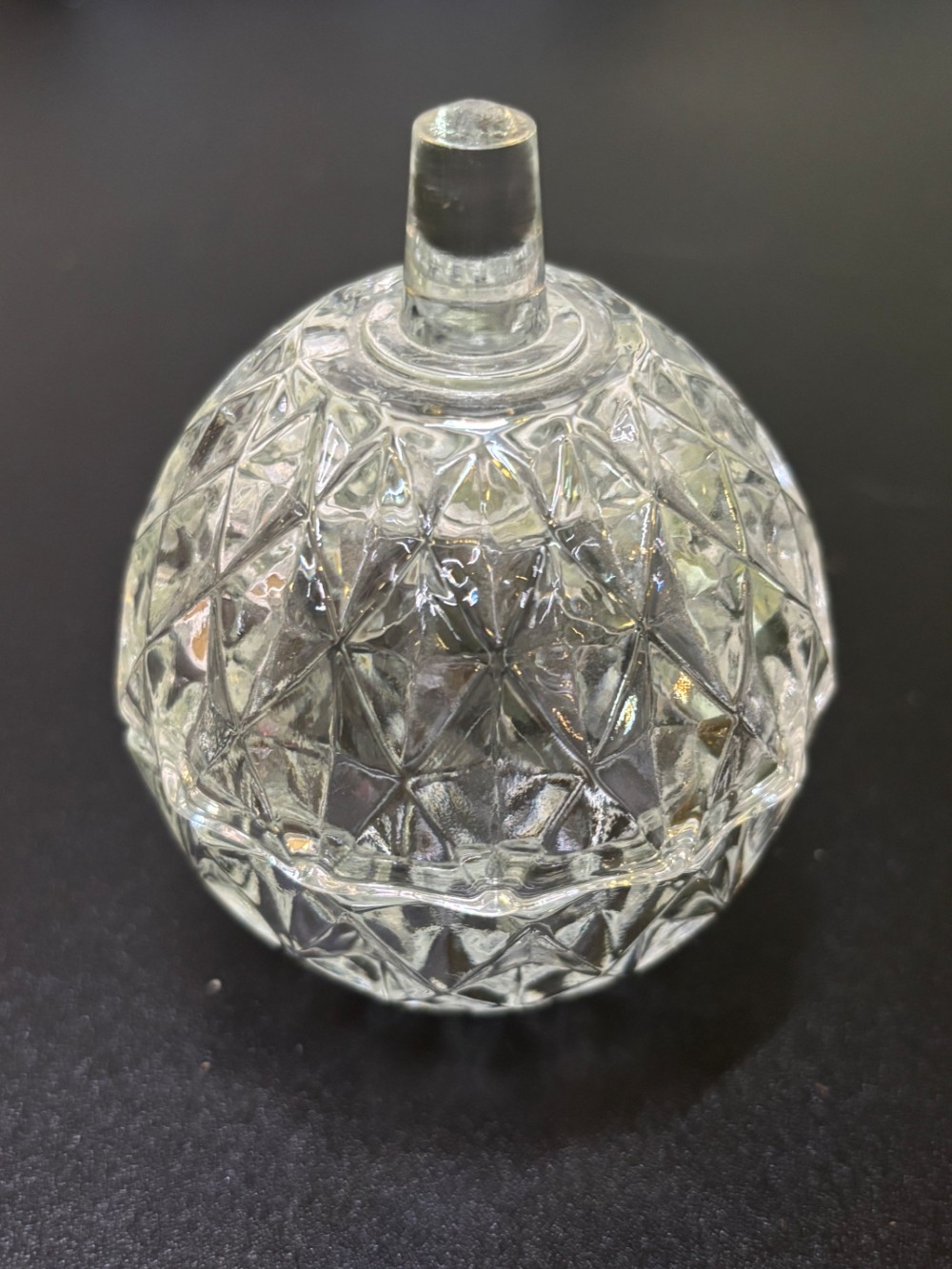 Vintage Clear Pressed Glass Diamond Pattern Trinket Jar with Lid