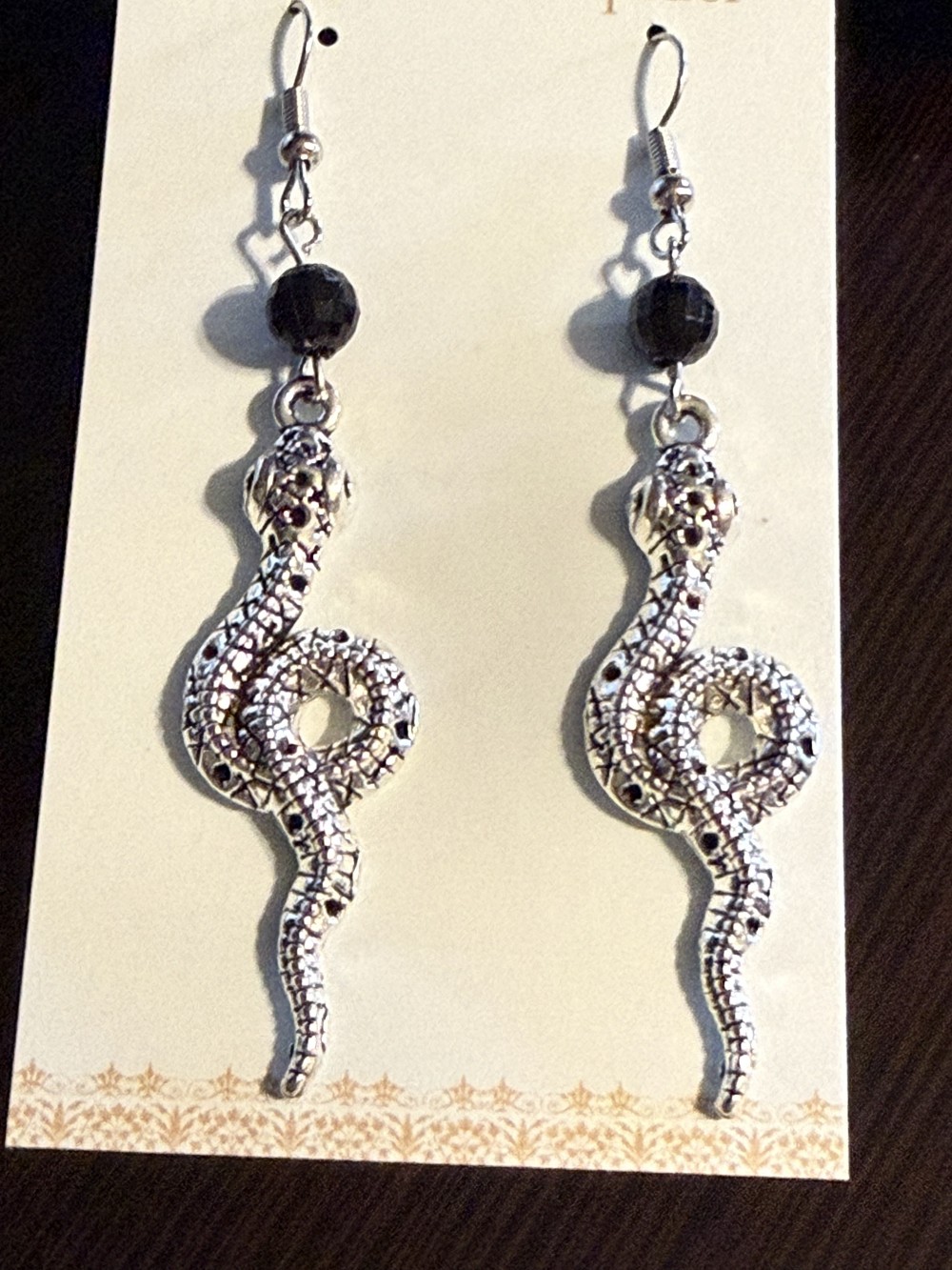 Earrings - Coiled Snake Black Bead Snake, Serpent, Snakes, Serpents