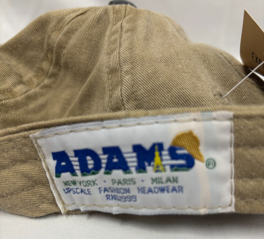 Hat Eco Tech khaki cotton cap w/green bill leather buckle Adams tag