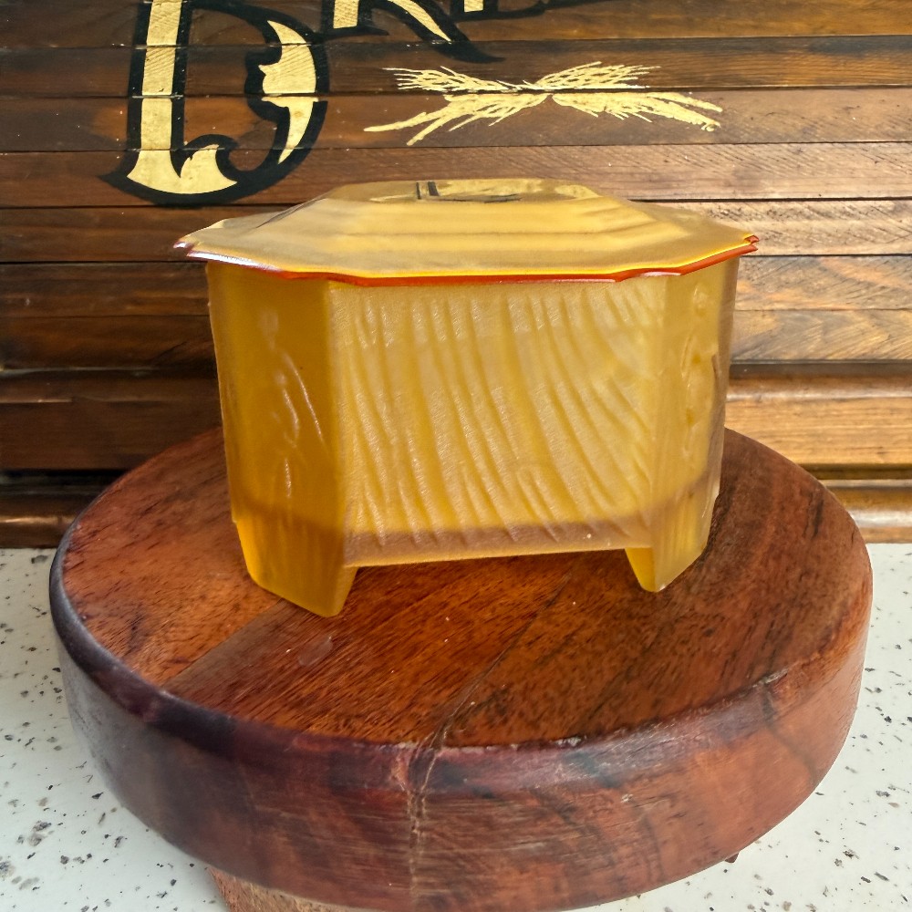 Art Deco Dresser Box Celluloid Lid Amber Satin Glass Base