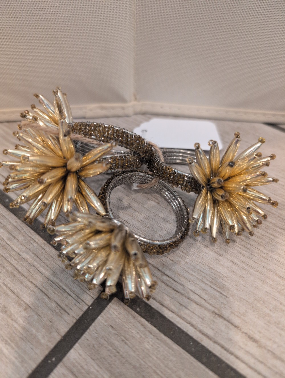 Set/4 gold beaded napkin rings