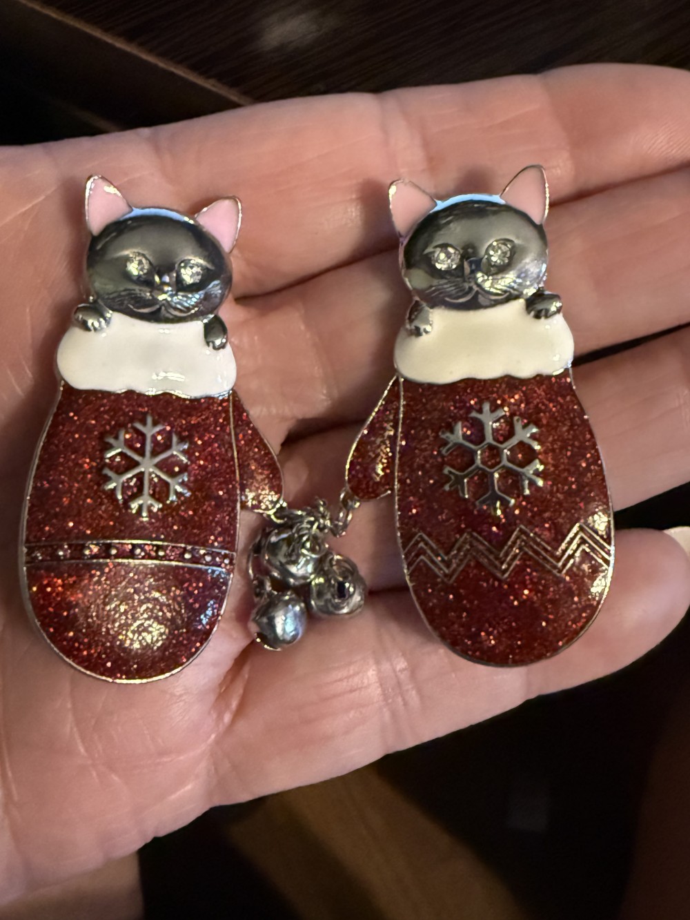 Brooch Pin Cat Winter Mitten Set