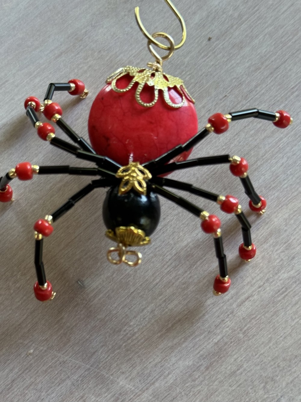 Ornament - Spider L Flat Red Black Gold