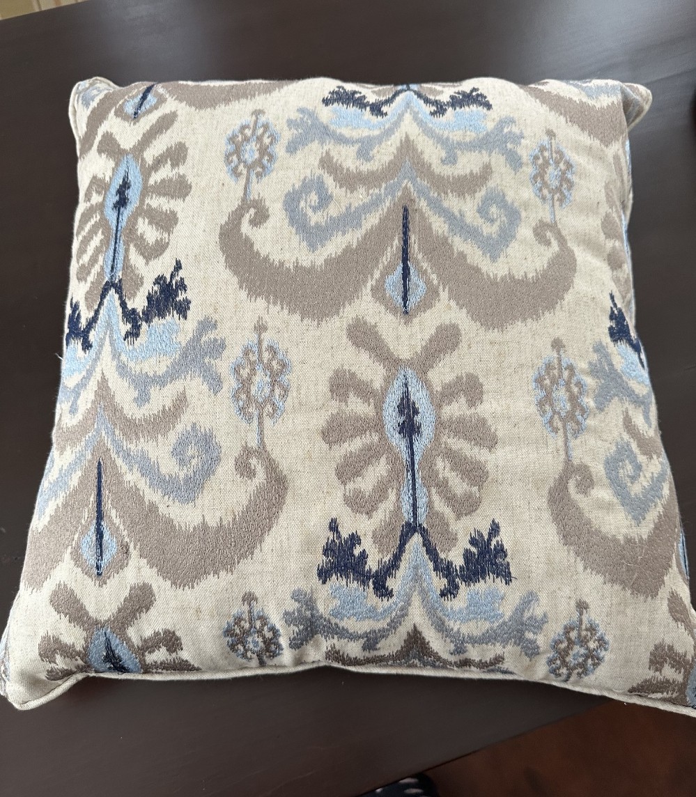Blue and Taupe Ikat Linen Pillow