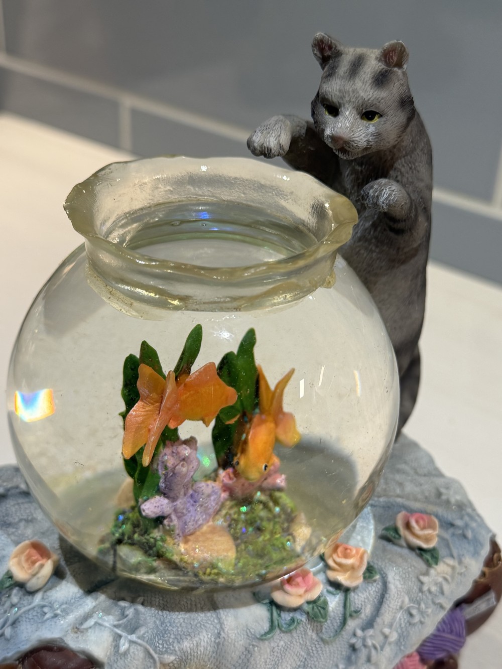 Vintage Cat & Goldfish Bowl Music Box 7’
