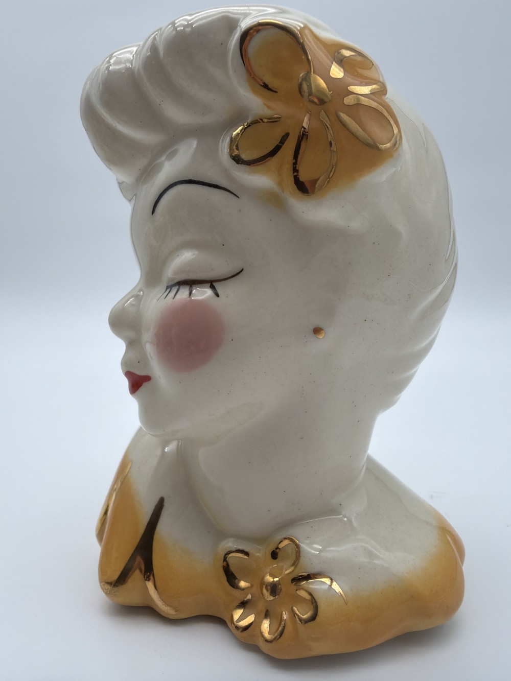 Vtg Gold Trim Lady Head Vase Japan