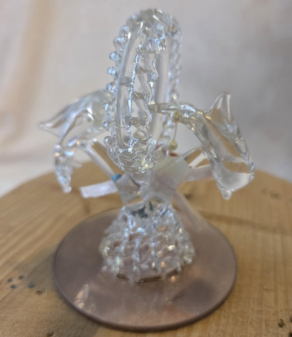 VTG Handspun Glass Cake Topper with Dolphins