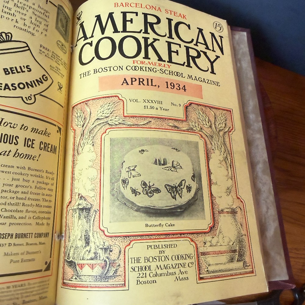 Bound American Cookery Magazine 1933–1935 Burgundy Cloth Kitchen Ephemera - DANA