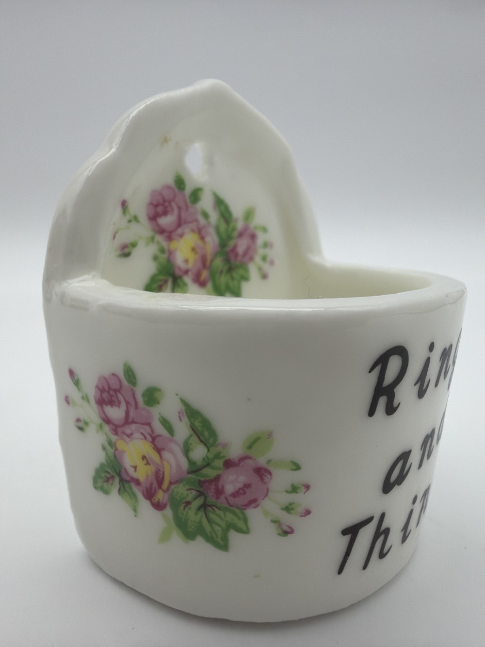 Vtg Porcelain Rings & Things Wall Pocket