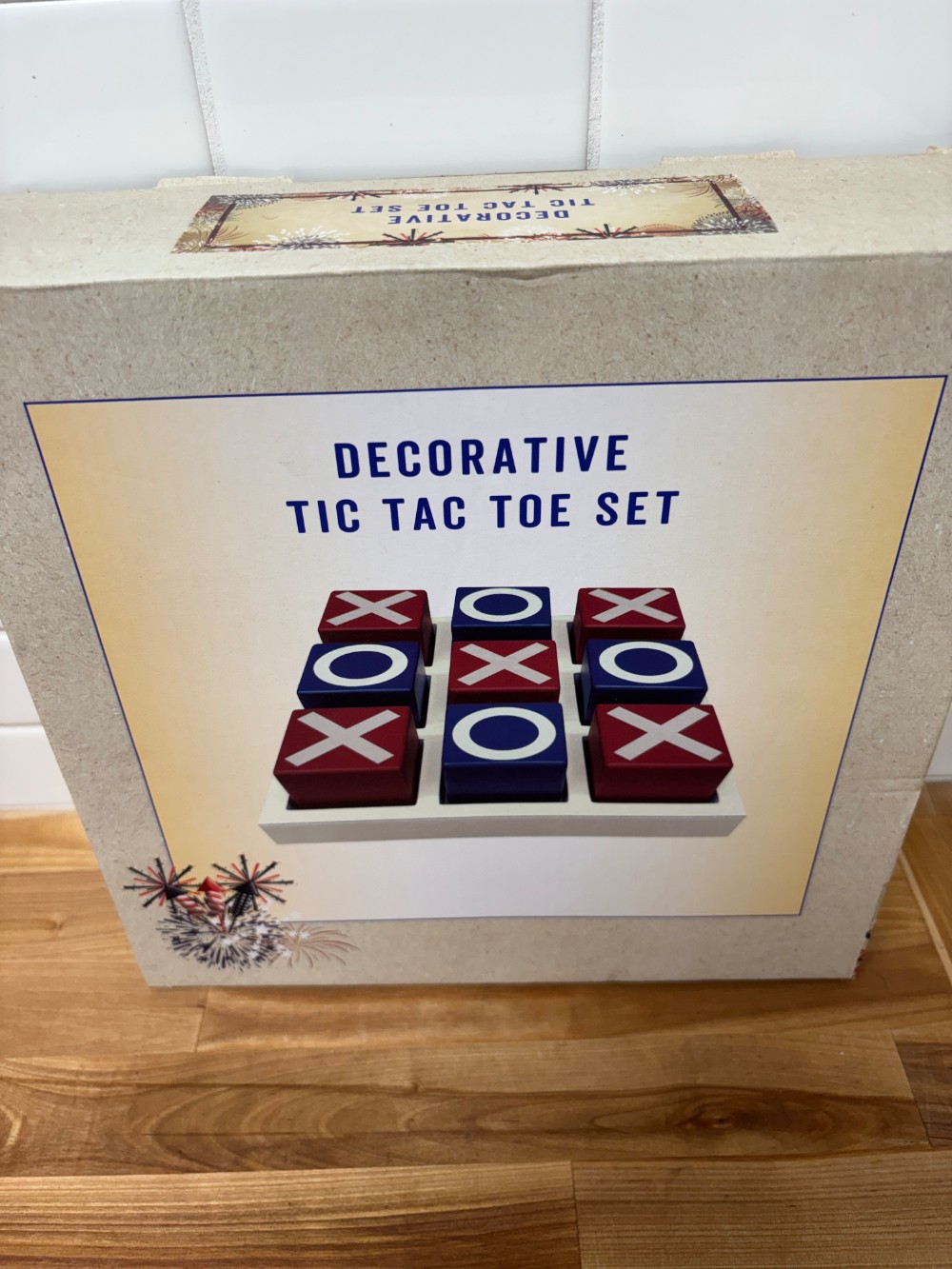 Cracker Barrel Decorative Tic Tac Toe Set Red White Blue Wood Game – New