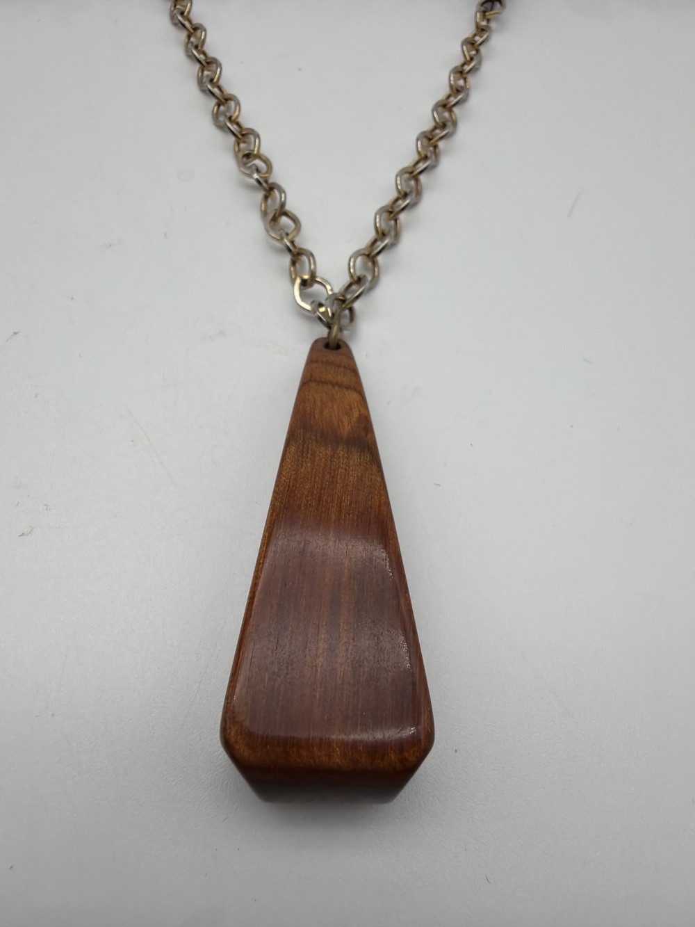 Vtg Wood Pendant Chain Necklace