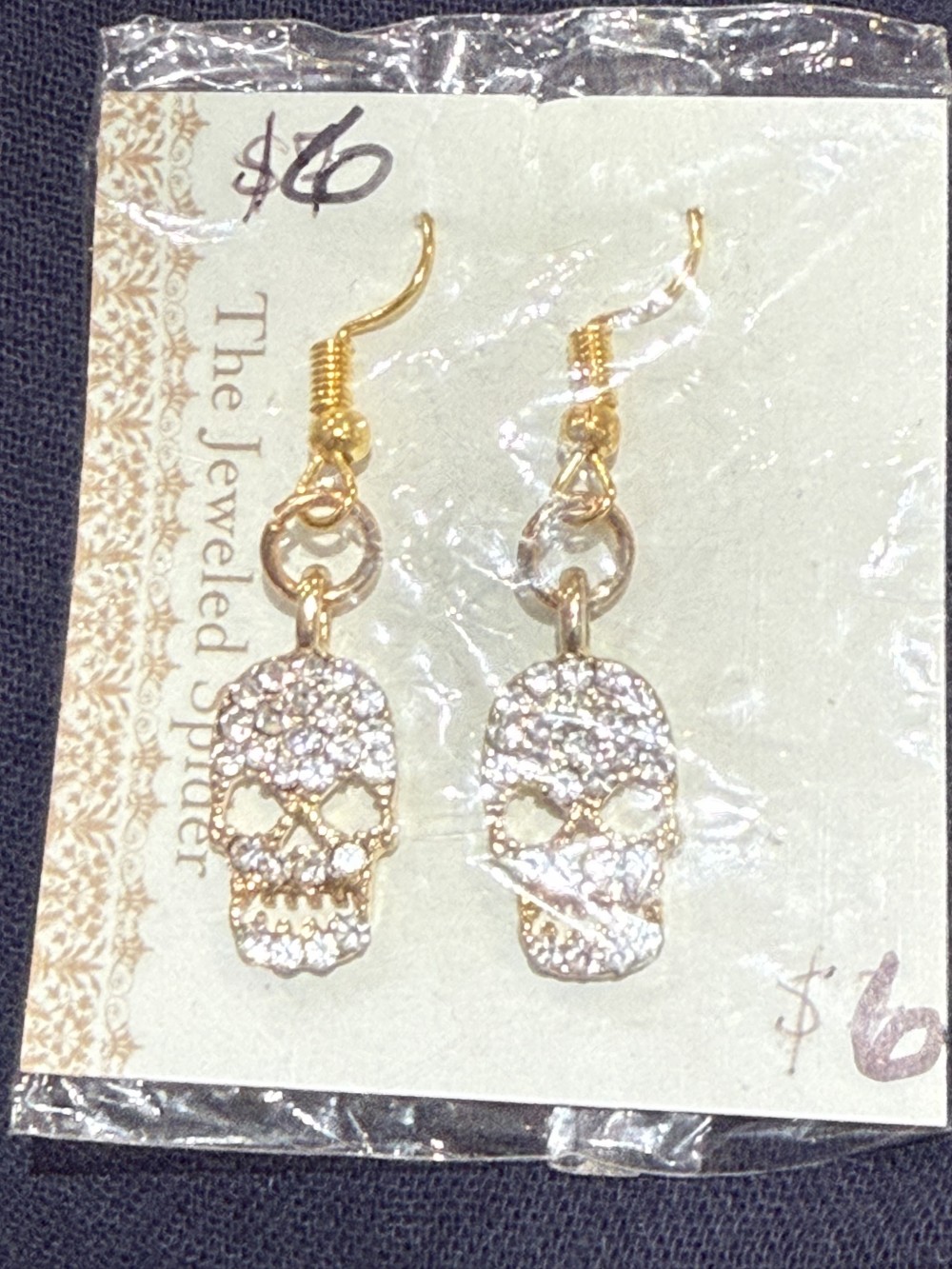 Earrings - Gold Rhinestone Skulls