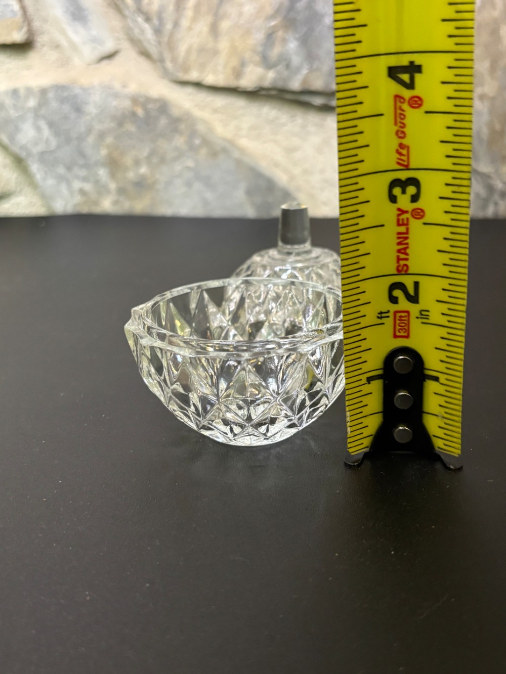 Vintage Clear Pressed Glass Diamond Pattern Trinket Jar with Lid