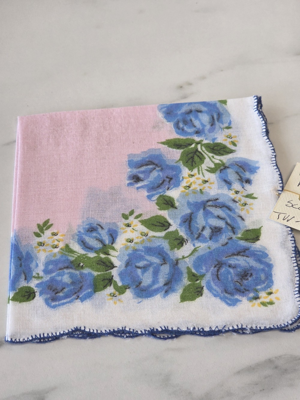 HK-771 pink & white & blue  printed hankie