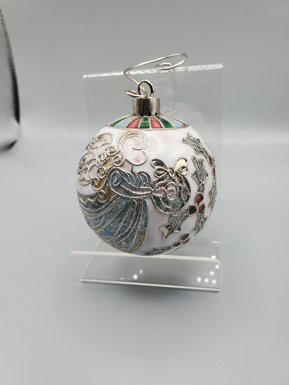 Vintage Cloisonne Enameled Christmas White Angel Ornament