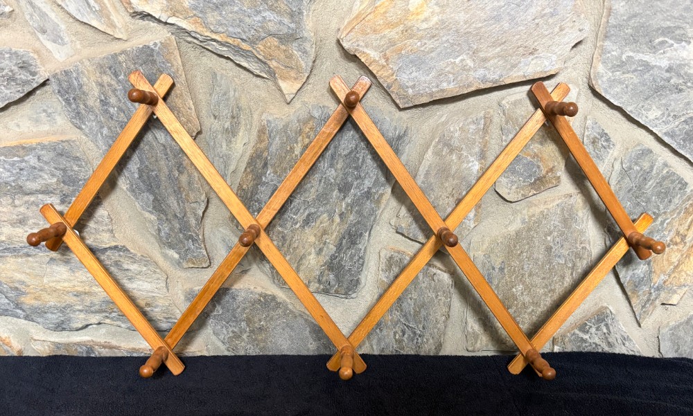 Wooden Accordion Wall Peg Rack 10 Hook Vintage Japan Expandable Hanger