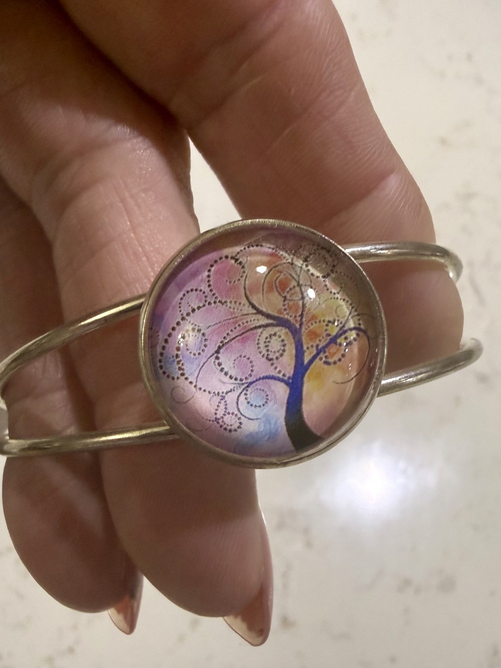 Cuff Bracelet -  Tree of Life Lavender Pink in Silver