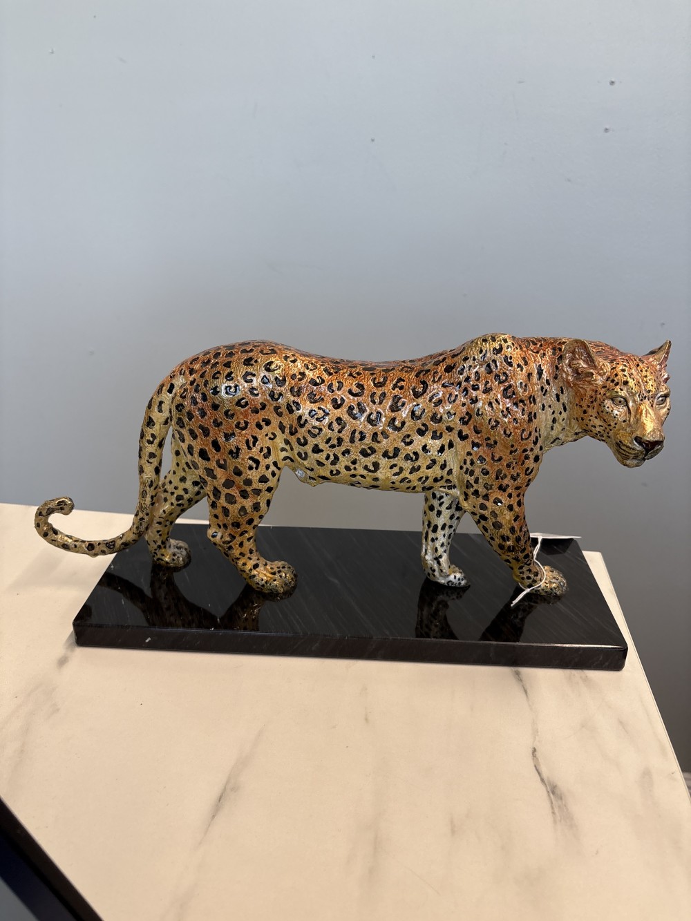 Leopard Figurine Sculpture on Marble Base