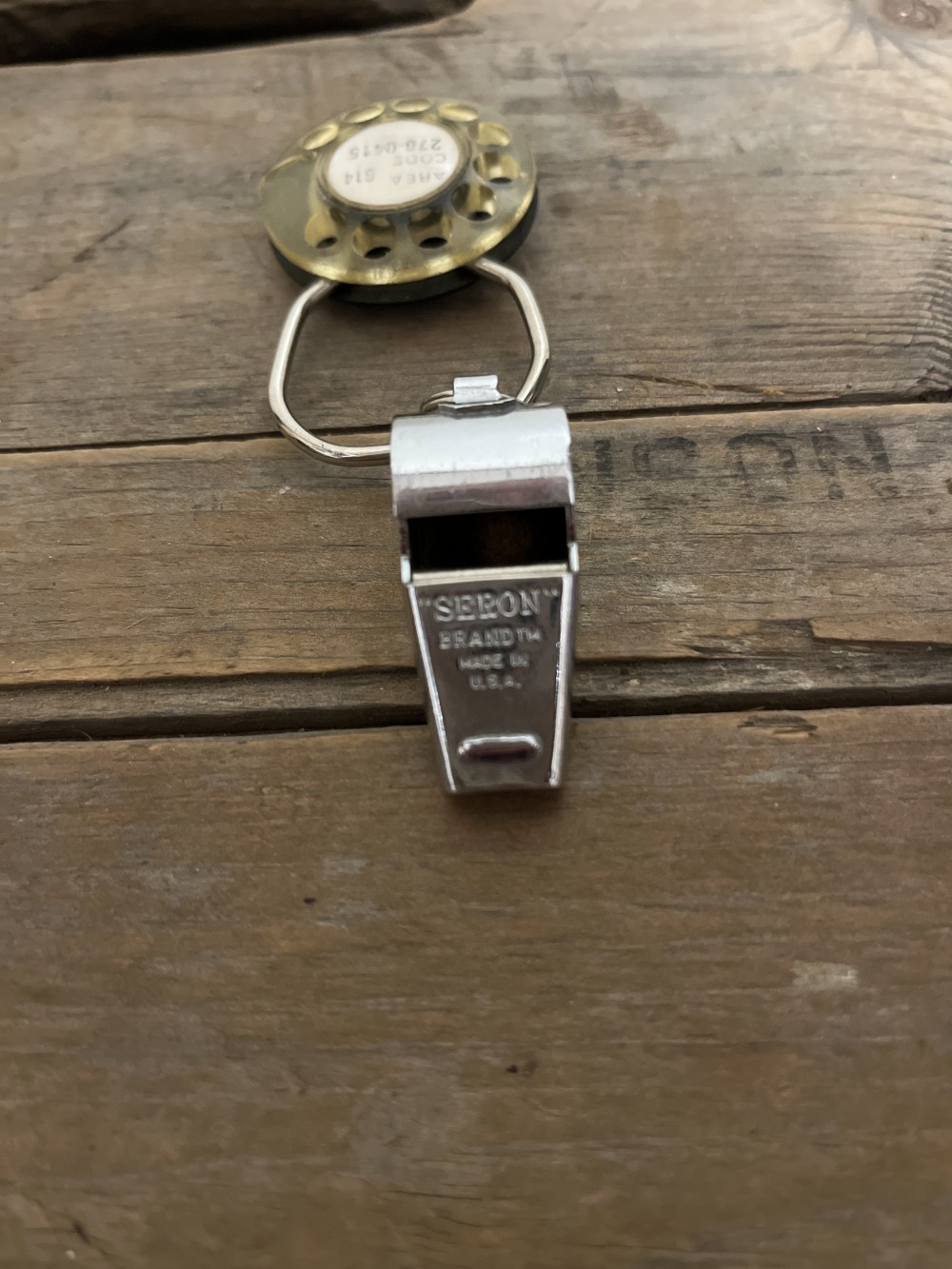Vtg rotary dial keychain & whistle