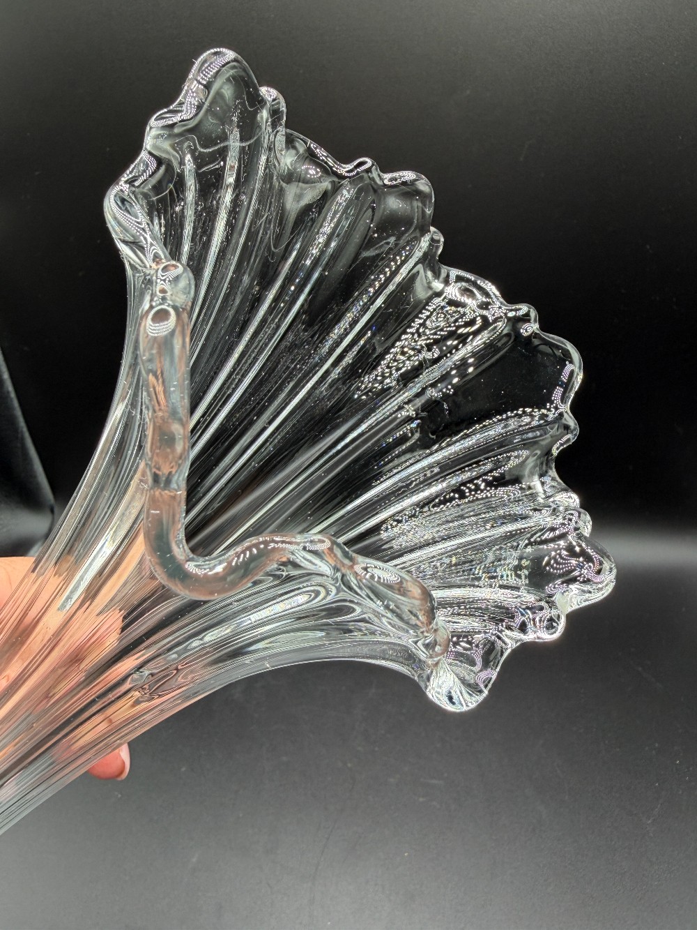 Clear Glass Ribbed Top Swung Vase with a Pineapple Star Base