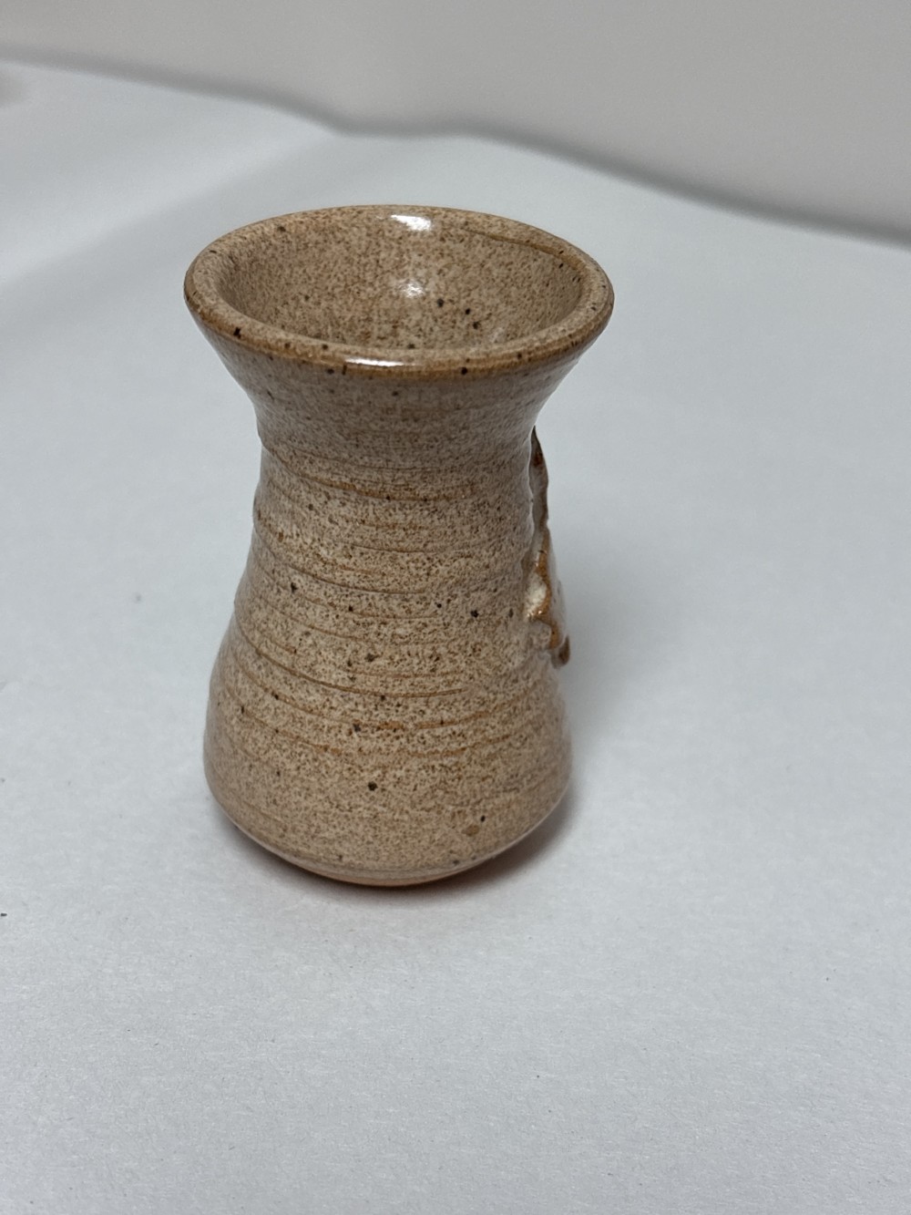 Mini Pottery Signed Leaf Motif Bud Vase ~2.75 inch H