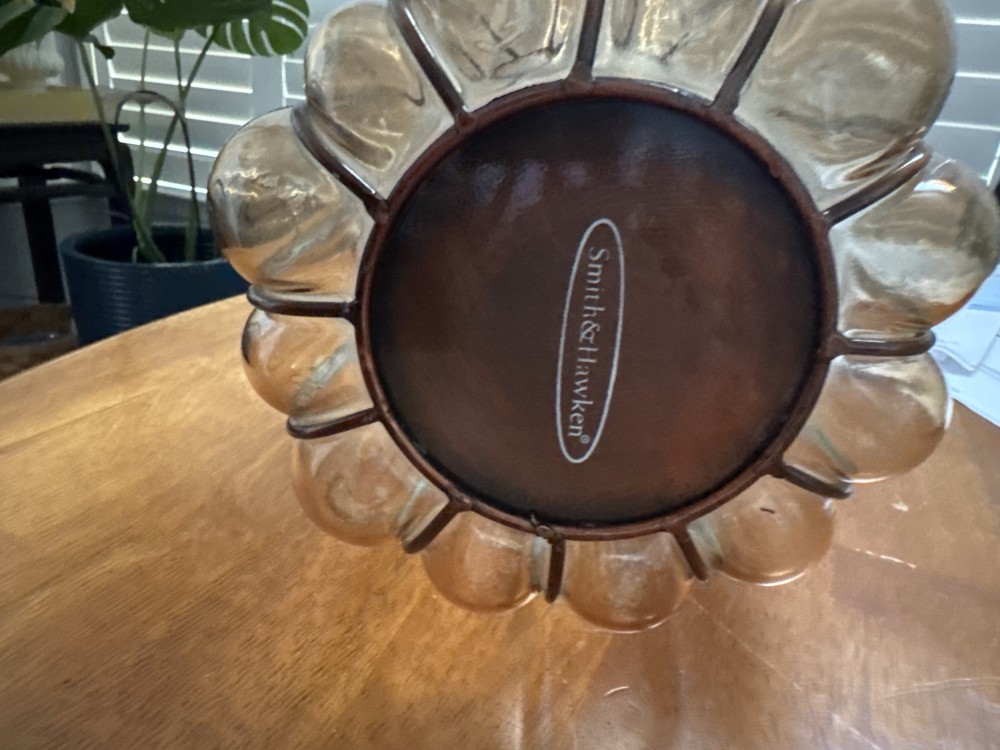 AMBER GLASS OVAL/COPPER BANDS