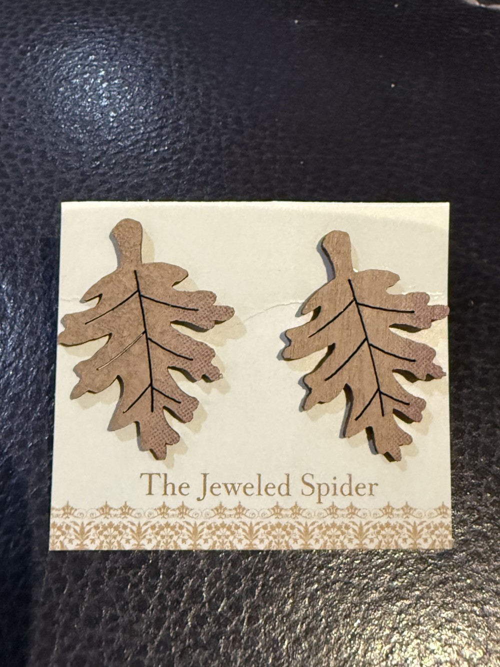 Stud Earrings -  Leaves, Leaf Light Brown Wooden